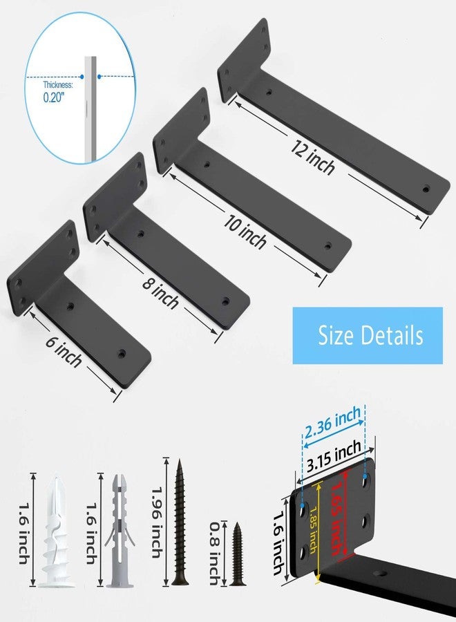WEKIS Shelf Brackets Floating Shlef Brackets 10-Inch 6-Packs, 1/5-Inch Thick Heavy Duty Shelving Brackets for Wood Shelves, 10" Hidden Black Metal L Bracket Shelf Bracket Supports with 160 Lbs Load Capacity - Image 2